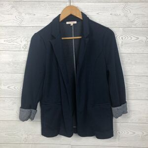 Skies Are Blue Women's Medium Open Front Blazer Jacket 3/4 Sleeve Cuffed Blue